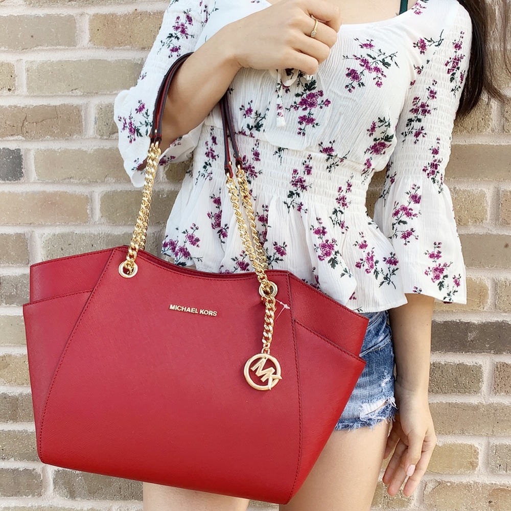 Gaby’sBags👜💕-NWT Michael Kors Chain Tote Red - Picture 2 of 8